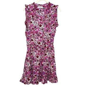 Avara Dress Womens Small Pink Purple Floral Ruffle Sleeveless Belted Tiered Boho